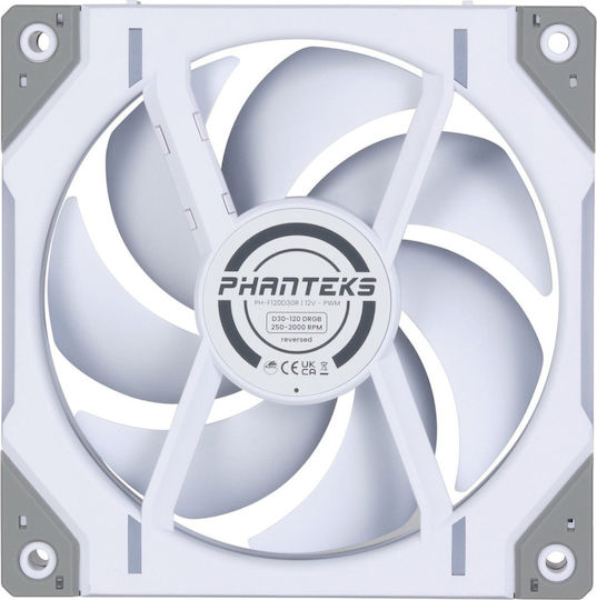 Phanteks PH-F120D30 Case Fan με ARGB Φωτισμό και Σύνδεση 4-Pin PWM Reverse White - Image 3