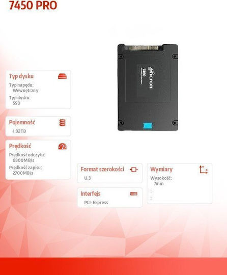 Micron 7450 Pro SSD 1.9TB 2.5'' NVMe PCI Express 4.0 MTFDKCB1T9TFR-1BC1ZABYYR - Image 4