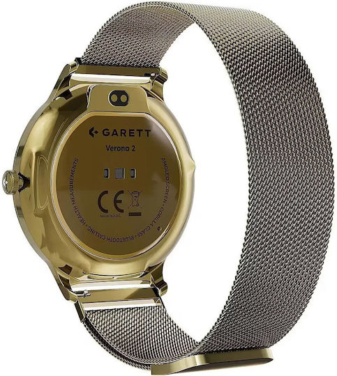 Garett Verona 2 Stainless Steel 43mm Smartwatch με Παλμογράφο (Gold Mesh) - Image 2