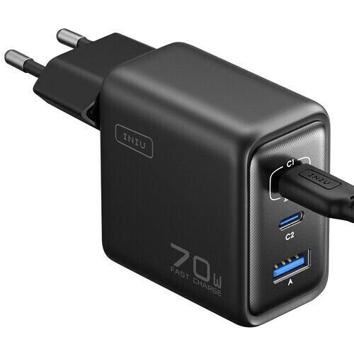 Iniu Φορτιστής Χωρίς Καλώδιο με Θύρα USB-A και 2 Θύρες USB-C 70W Power Delivery Μαύρος (Leopard) - Image 2