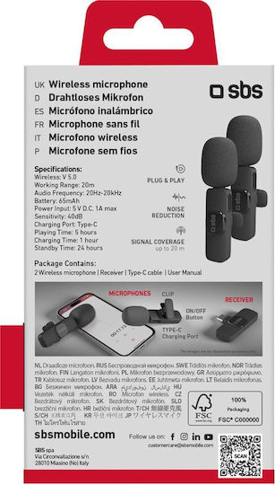 SBS TEKIT2MICTYCBTK Σετ Ασύρματο Μικρόφωνο με Bluetooth Πέτου, Clip On - Image 2