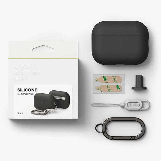 Ringke Silicone Θήκη Σιλικόνης με Γάντζο σε Μαύρο χρώμα για Apple AirPods Pro 3 - Image 3