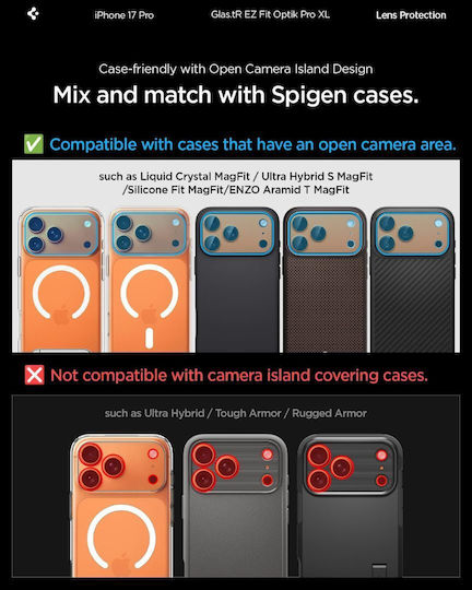 Spigen Glas.tr Optik Pro Προστασία Κάμερας Tempered Glass Πορτοκαλί για το iPhone 17 Pro AGL10645 - Image 7