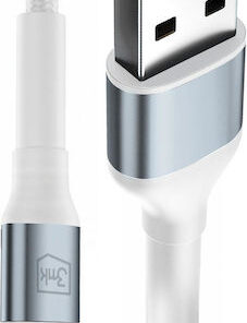 3MK LED / Braided USB 2.0 to micro USB Cable Λευκό 1m 1τμχ