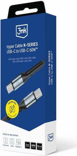 3MK USB 2.0 Cable USB-C male - USB-C 60W Μαύρο 2m - Image 8