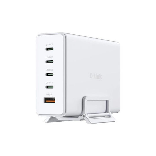 D-Link Βάση Φόρτισης GaN με Θύρα USB-A και 4 Θύρες USB-C 240W Power Delivery σε Λευκό χρώμα (DCF-241)