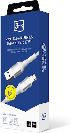 3MK LED / Braided USB 2.0 to micro USB Cable Λευκό 1m 1τμχ - Image 3