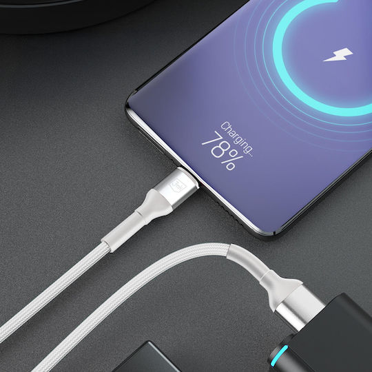 3MK LED / Braided USB 2.0 to micro USB Cable Λευκό 1m 1τμχ - Image 2