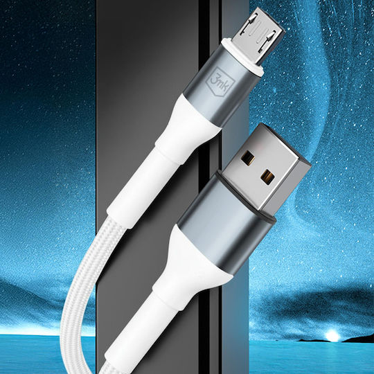 3MK LED / Braided USB 2.0 to micro USB Cable Λευκό 1m 1τμχ - Image 4
