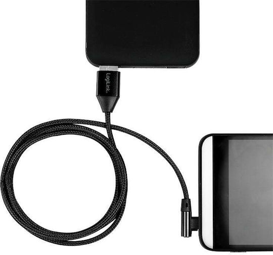 LogiLink Angle (90°) / Braided USB 2.0 Cable USB-C male - USB-A 15W Μαύρο 1m CU0138 - Image 3