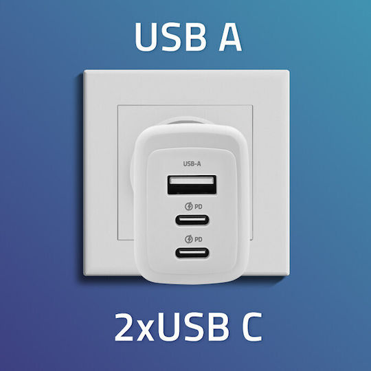 Qoltec Φορτιστής Χωρίς Καλώδιο GaN με Θύρα USB-A και 2 Θύρες USB-C 65W Power Delivery Λευκός (GaN 65W) - Image 3