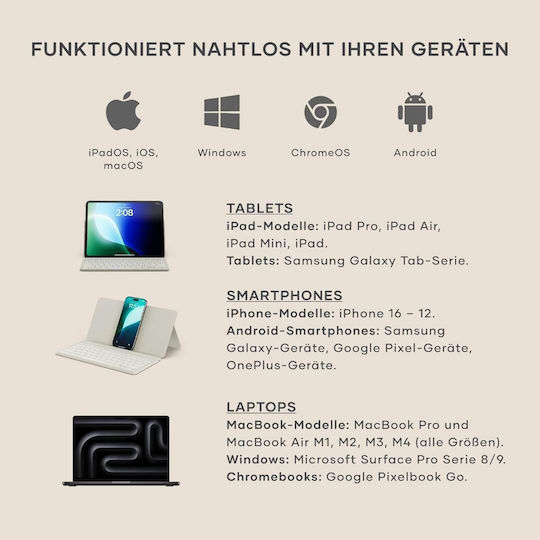 Satechi Ασύρματο Bluetooth Πληκτρολόγιο για Tablet Αγγλικό US Μπεζ - Image 3