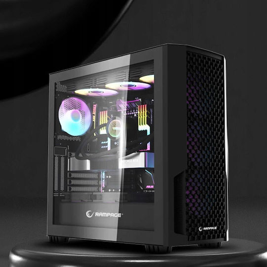 Rampage Shelob Gaming Midi Tower Κουτί Υπολογιστή με Πλαϊνό Παράθυρο και RGB Φωτισμό Μαύρο - Image 6
