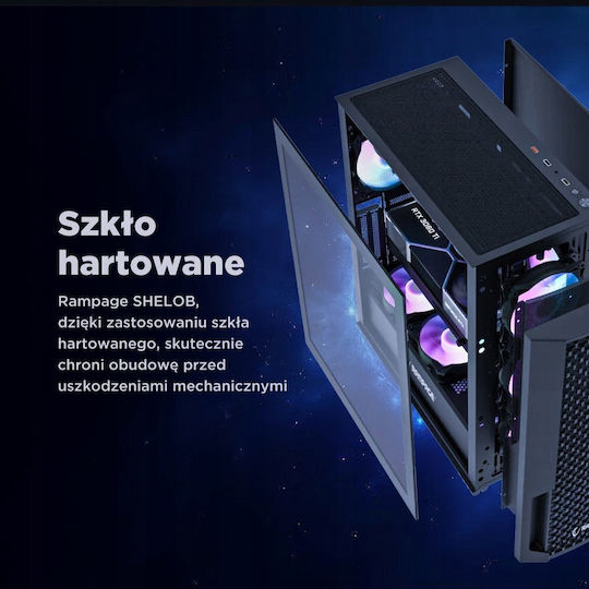 Rampage Shelob Gaming Midi Tower Κουτί Υπολογιστή με Πλαϊνό Παράθυρο και RGB Φωτισμό Μαύρο - Image 7