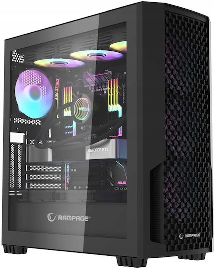 Rampage Shelob Gaming Midi Tower Κουτί Υπολογιστή με Πλαϊνό Παράθυρο και RGB Φωτισμό Μαύρο - Image 4