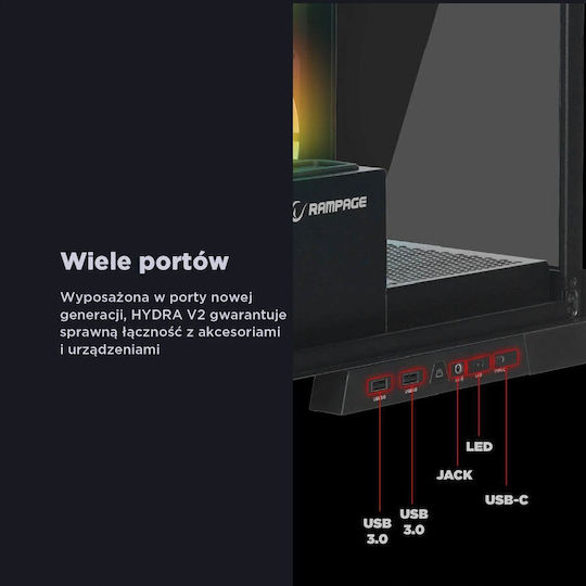 Rampage Hydra V2 Gaming Midi Tower Κουτί Υπολογιστή με Πλαϊνό Παράθυρο Μαύρο - Image 9