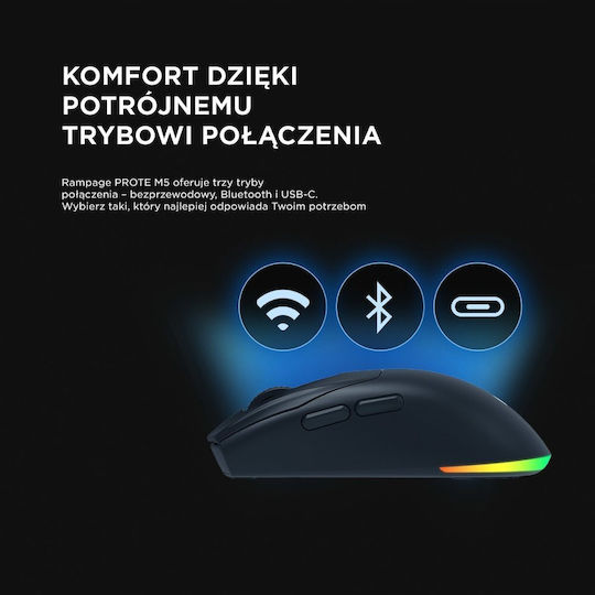 Rampage Prote M5 Ασύρματο RGB Gaming Ποντίκι 24000 DPI Μαύρο - Image 4
