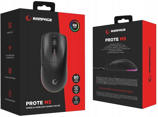 Rampage Prote M5 Ασύρματο RGB Gaming Ποντίκι 24000 DPI Μαύρο - Image 8