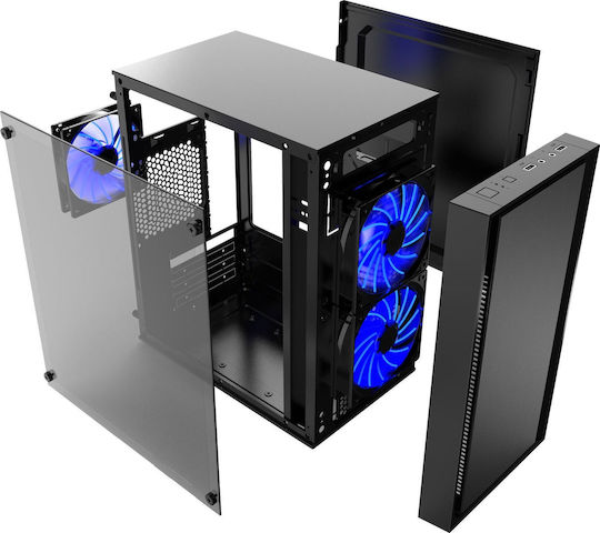 Gembird Fornax 960B Gaming Midi Tower Κουτί Υπολογιστή με Πλαϊνό Παράθυρο Blue LED Fans - Image 6