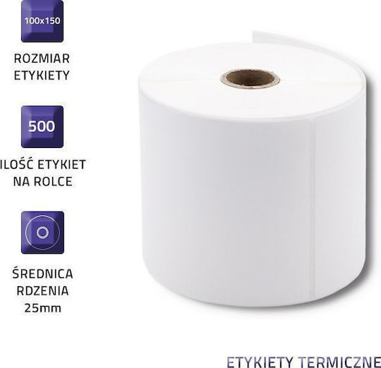 Qoltec 51890 500 Αυτοκόλλητες Ετικέτες σε Ρολό για Εκτυπωτή Ετικετών 100x150mm - Image 2