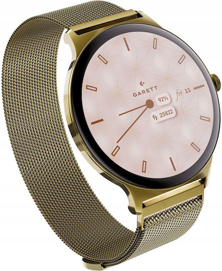 Garett Verona 2 Stainless Steel 43mm Smartwatch με Παλμογράφο (Gold Mesh) - Image 3