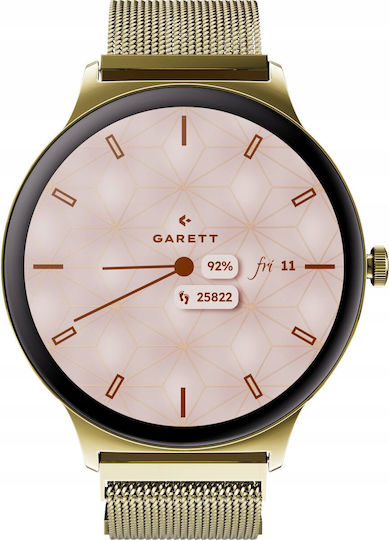 Garett Verona 2 Stainless Steel 43mm Smartwatch με Παλμογράφο (Gold Mesh) - Image 4