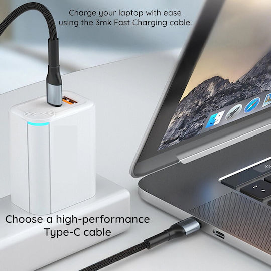 3MK Braided Thunderbolt 4 Cable 240W Μαύρο 1m - Image 4