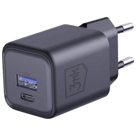 3MK Φορτιστής Χωρίς Καλώδιο GaN με Θύρα USB-A και Θύρα USB-C 33W Power Delivery Μαύρος (Hyper) - Image 6