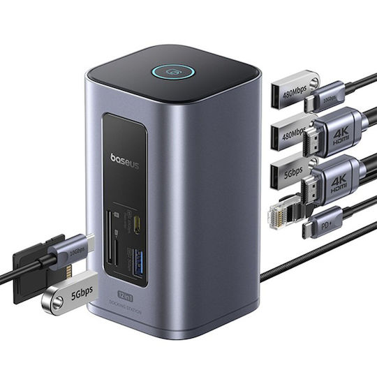 Baseus NU1 Air Spacemate USB-C Docking Station με HDMI 4K PD Ethernet Γκρι - Image 2