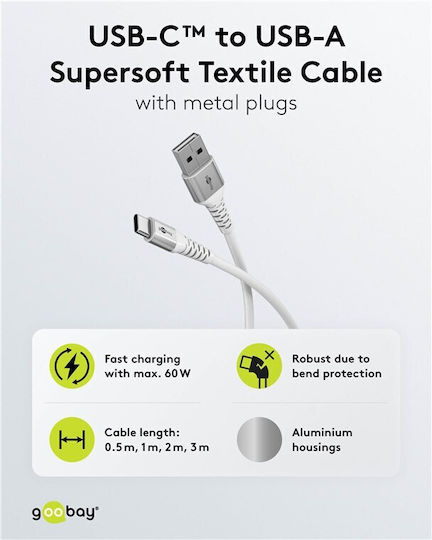 Goobay USB 2.0 Cable USB-C male - USB-A 60W Λευκό 1m (74530) - Image 3