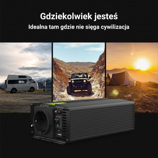 Green Cell Inverter Αυτοκινήτου Καθαρού Ημιτόνου 1000W για Μετατροπή 24V DC σε 230V AC με 1xUSB - Image 6