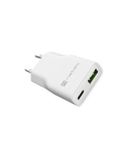 Natec Φορτιστής Χωρίς Καλώδιο GaN με Θύρα USB-A και Θύρα USB-C 20W Power Delivery Λευκός (NUC-2376)