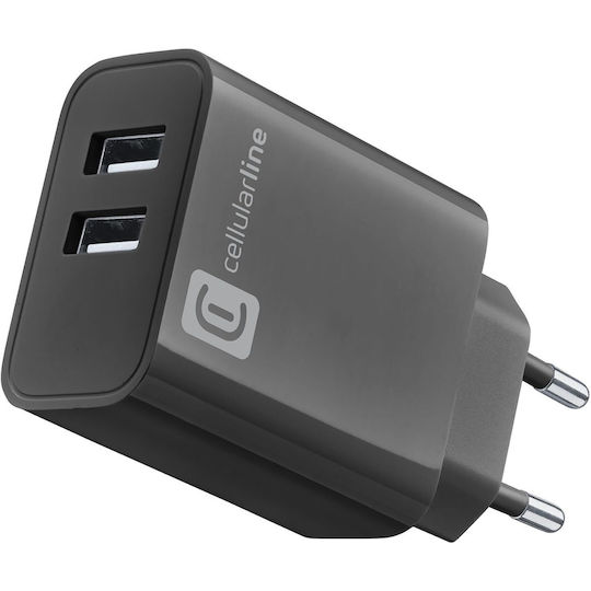 Cellular Line Φορτιστής Χωρίς Καλώδιο με 2 Θύρες USB-A 24W Μαύρος (Multipower)