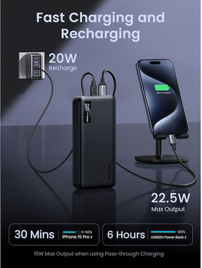 Ugreen PB312 Power Bank 20000mAh 20W με 2 Θύρες USB-A και Θύρα USB-C Μαύρο - Image 9