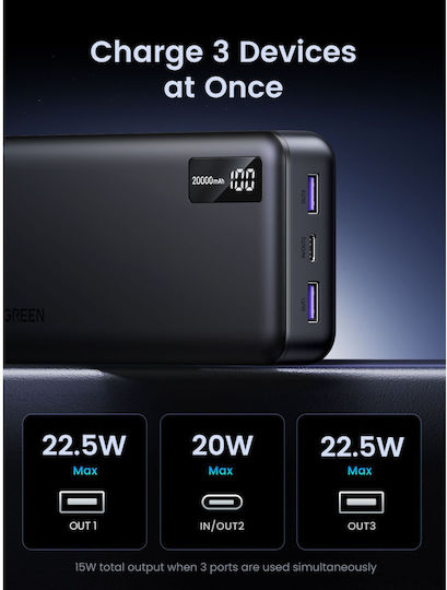 Ugreen PB312 Power Bank 20000mAh 20W με 2 Θύρες USB-A και Θύρα USB-C Μαύρο - Image 11