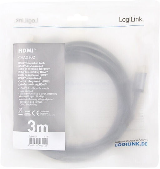 LogiLink HDMI 2.0 Cable HDMI male - HDMI male 3m Μαύρο CHA0102 - Image 6