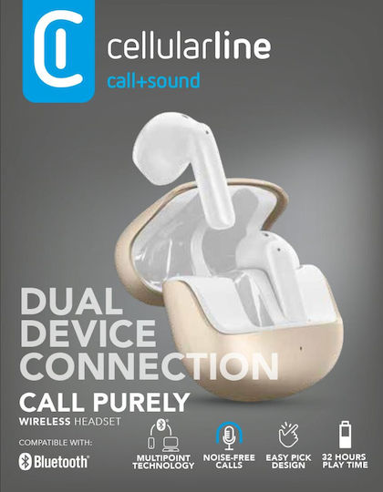 Cellular Line Earbud / In-ear Bluetooth Handsfree Ακουστικά με Θήκη Φόρτισης Χρυσά - Image 3