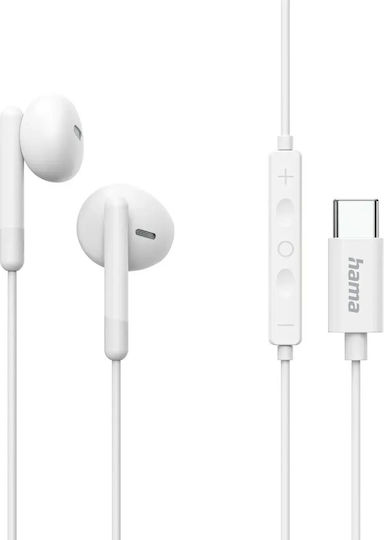 HAMA 01387578 In-ear Handsfree Ακουστικά με Βύσμα USB-C Λευκό