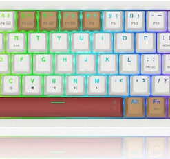 Redragon RAMMUS K677 PRO Ασύρματο Gaming Μηχανικό Πληκτρολόγιο 60% με Custom Brown διακόπτες και RGB φωτισμό (Αγγλικό US) Λευκό