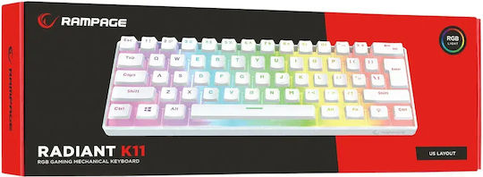 Rampage Radiant K11 RGB Ασύρματο Gaming Μηχανικό Πληκτρολόγιο 60% με Outemu Red διακόπτες και Φωτιζόμενα πλήκτρα (Αγγλικό US) Λευκό - Image 5