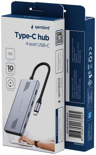 Gembird USB 2.0 Hub 4 Θυρών με σύνδεση USB-C Ασημί UHB-CM-U310-C4-01 - Image 4